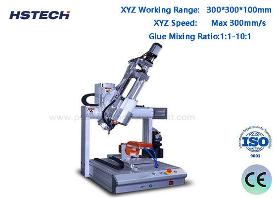 良い価格 4 軸 AB 接着剤の配給機械 300*300*100mm 作業範囲 ±0.02mm 繰り返し精度と1:1-10:1接着剤の混合比 オンライン